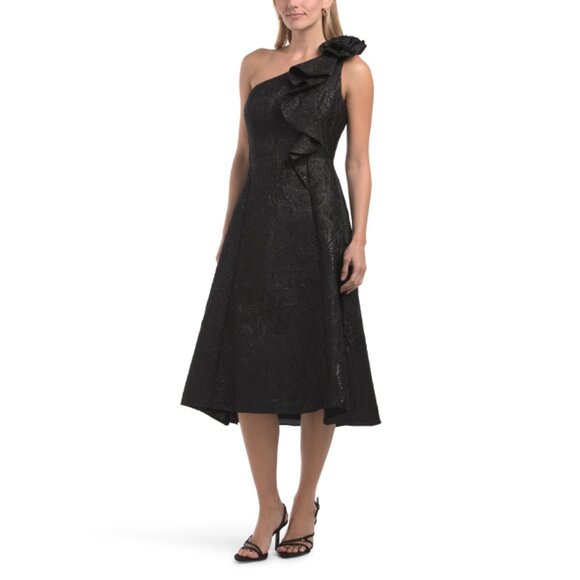 RENE BY RENE RUIZ Black One Shoulder 3d Floral Cocktail Dress - Picture 1 of 2